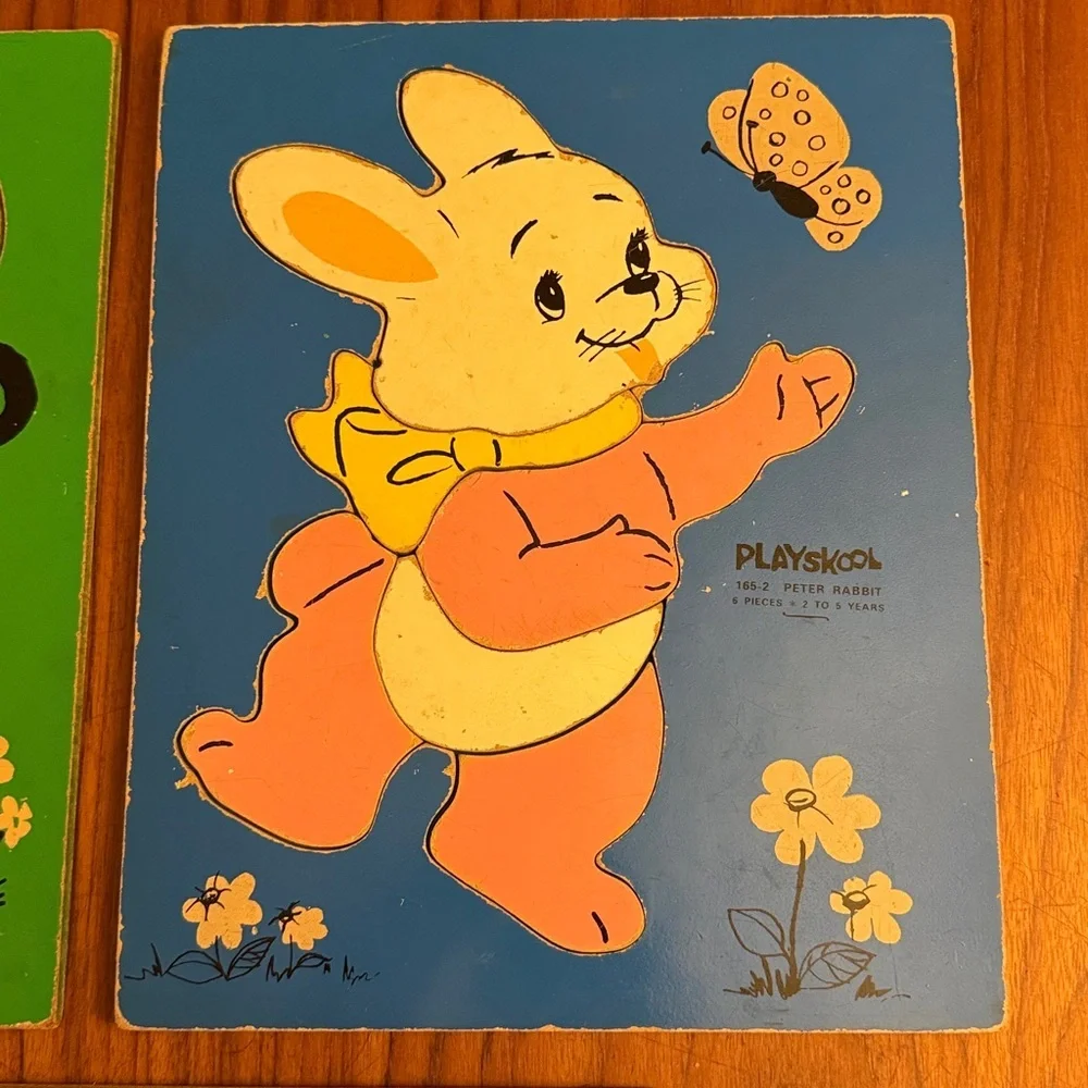 Vintage Playskool Wood Wooden First Puzzle Preschool Large Piece Set of 3